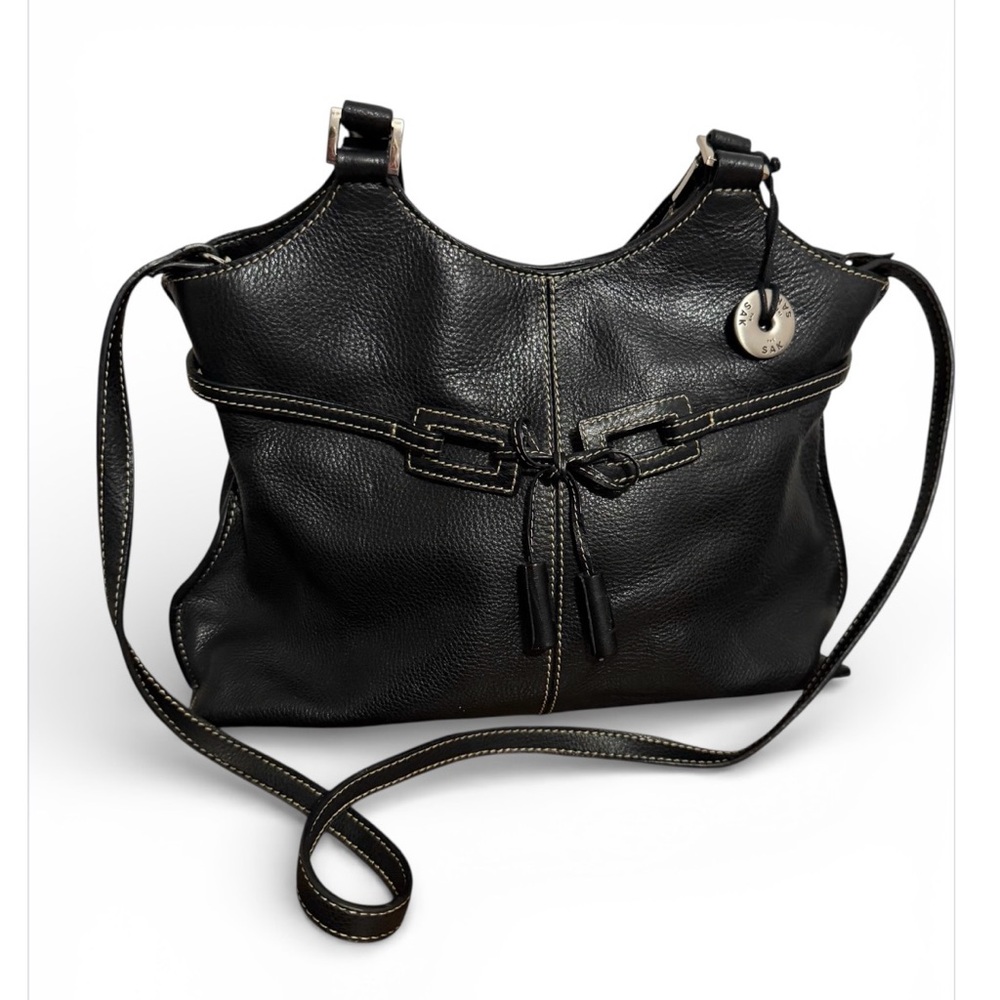 The Sak Black Pebbled Leather Purse With Contrast Stitching Shoulder & Crossbody